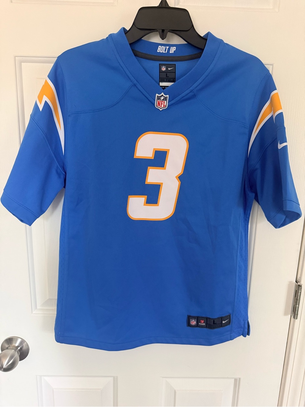 NFL Royal Blue Chargers #3 Jersey with White and Gold Accents